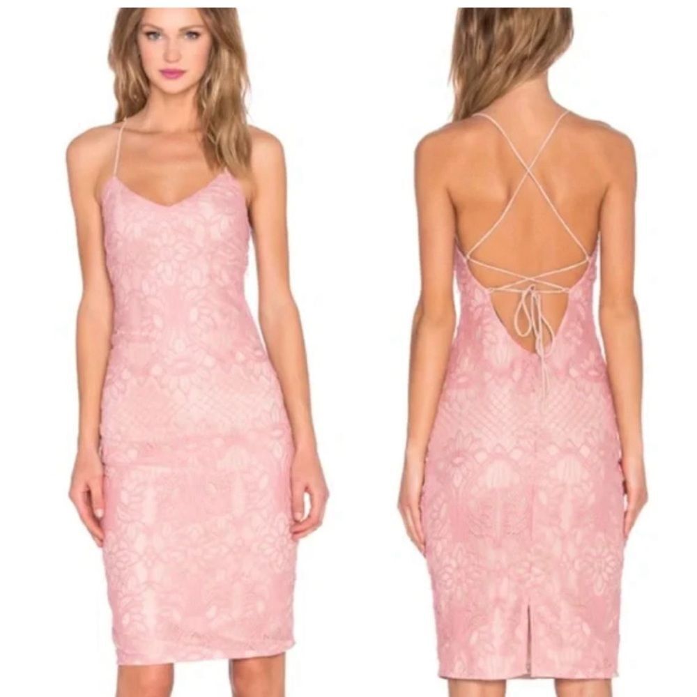 LOVERS AND FRIENDS Dress Midi Pale Pink Lace Backless